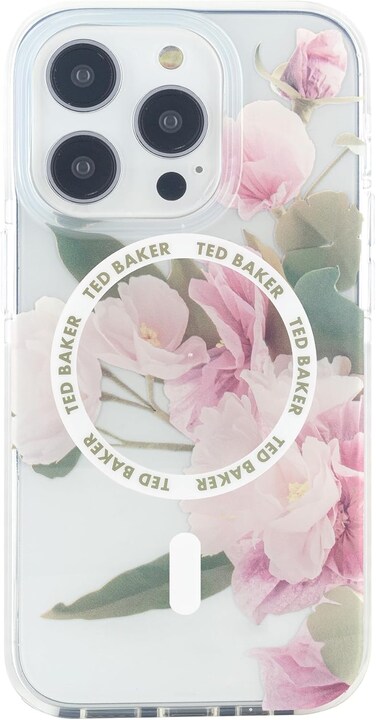 TED Baker iPhone 15 Pro, Rich Vegan Leather And Electroplated Back Shell For Protection, Antishock/MagSafe, Flower Placement