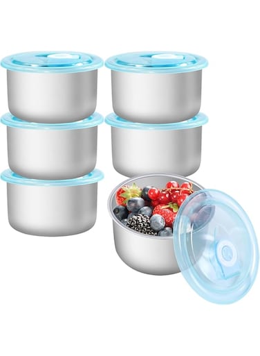 6 Pack Stainless Steel Food Storage Box Container, Meal Prep Container, Leak Plastic Lid Dishwasher Safe, Reusable Metal Food Storage Bento Lunch Box for Kitchen Picnic - Plastic Free (Rectangular)