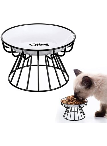 Uhuanyy Cat Bowl,Ceramic Raised Cat Food Bowl,Elevated Pet Bowl,Cat Bowl Anti Vomiting With Metal Stand,Protect Pet's Spine For Cat And Small Dogs