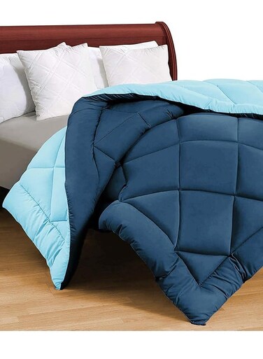 HOME 220 GSM Solid Plain Reversible Summer Microfiber AC Comforter/Duvet  All Season Double Size 3 Layered Quilted Blanket for Double Bed (220 x 240 cm, Grey Blue)