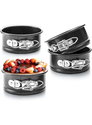 Bolivia's Mini Cake Pan, 4 PCS Mini Cheesecake Pan with Removable Bottom, Nonstick Leakproof 4 Inch Springform Pan, Round Cake Pan, Suitable for Baking Crushed Cakes Pies Quiches