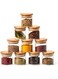 FUFU 12 Bottles Glass Jar Set, Extra Small Air Tight Canister Storage Containers with Natural Bamboo Lids and Chalkboard Labels for Kitchen Spices, Bathroom, Party Favors