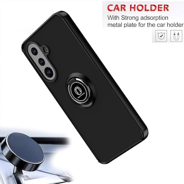 Samsung Galaxy A56 Case/Galaxy A36 Case Flexible Silicone Bumper, Camera Protection Thin Translucent Shockproof Matte Cover with 360 rotational Magnetic Ring Holder For Samsung Galaxy A56 (Black)