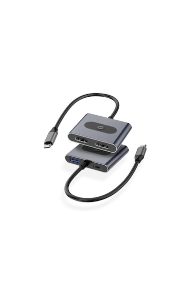4-in-1 USB-C Hub with Dual HDMI 4K@60Hz, USB 3.0 &amp; 100W PD Aluminum Adapter