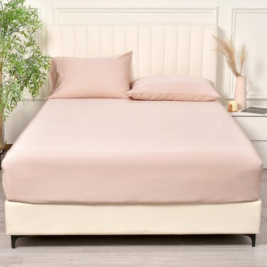 100% Rayon Derived from Bamboo Cooling Fitted Sheet in Twin Size (100cm x 150cm), 40cm Deep Pocket, 2.5cm Wider Strong Elastic, Silky Smooth, Peach Blush