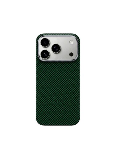 جراب Mobcos لهاتف iPhone 17 Pro Chex بلون أخضر سادة مصنوع من ألياف الأراميد، بنسيج 1500D Fusion Weave، غطاء مغناطيسي فائق النحافة وخفيف الوزن، متوافق مع MagSafe