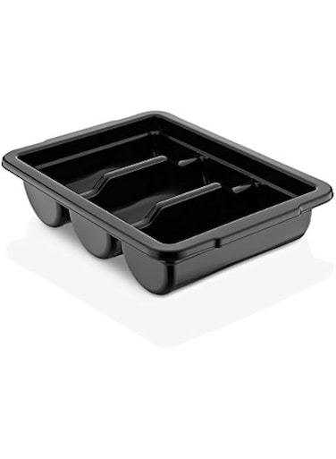 Gastroplast Cutlery Box Tray with 3 Compartments - Black Polypropylene BPA-Free