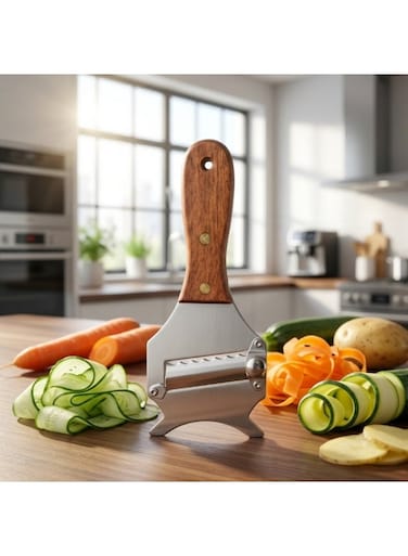 Stainless Steel Vegetable Peeler with Wooden Handle, Multifunction Julienne Peeler, Vegetable Slicer for Cucumber, Carrot, Potato &amp; Zucchini, Sharp Kitchen Peeling Tool for Home Cooking
