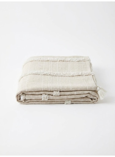 130 x 160 cm Premium Woven Cotton Montreal Throw Blanket in White 400GSM Textured Boho Sofa Cover and Decorative Bed Runner with Corner Tassels