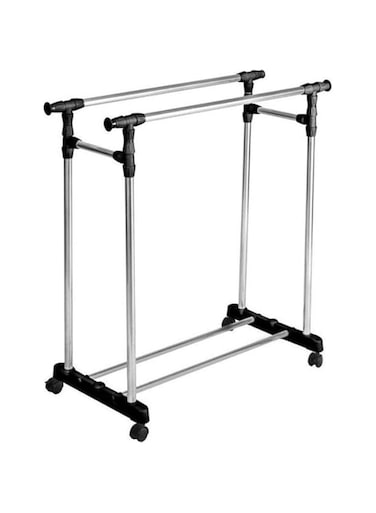 Dubai Gallery Clothes Garments Rack Leostar Metal Double Pole Telescopic Hanger Silver