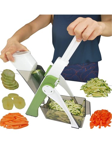 Vegetable Cutter,Multifunctional Vegetable Slicer with Stainless Steel Blades, Manual Food Cutter for Chef and Household (Green)
