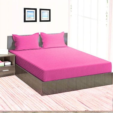 CRAFT Foamcraft&Acirc;&reg; Striped Deep Pocket Fitted Sheet - Pink, Queen Size (160 x 200cm)