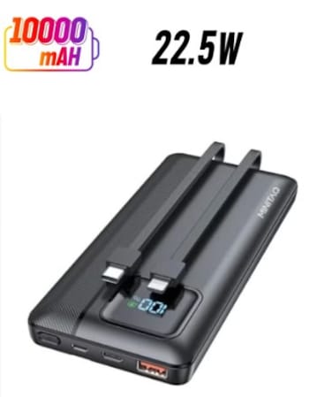 Power Bank Portable Charger 10000mAh 22.5W Fast Charging Mini Powerbank with Built in USB C and IOS Cables, Mobile Phones Battery Pack for iPhone Android iPad with USB C, Micro USB