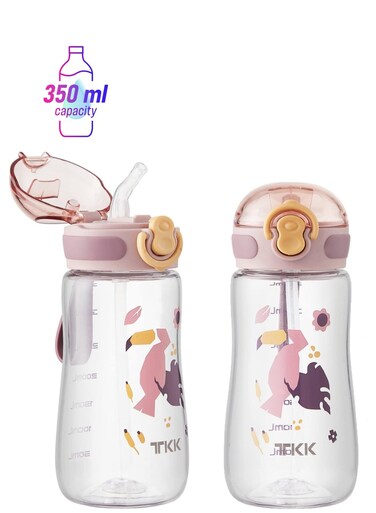 Water Bottle with Straw 350ml Leak Proof BPA Free 12oz Toddler Drinking Bottle for Schools, Travel, Hiking Pink