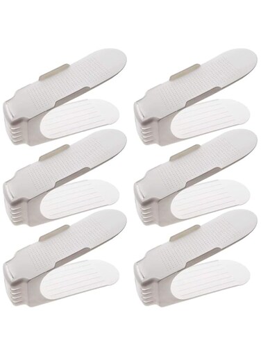 Liying Space Saving Shoe Organizer 6 Pieces, White, H22.2 x W34.6 x D11 cm, shoe space saver, 2724593408873