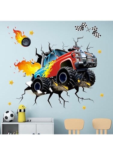 Amimagen Racing Cars Wall Stickers - Truck Vehicles Boys Bedroom Wall Decals - Baby Nursery Kids Room Daycare Wall Decor