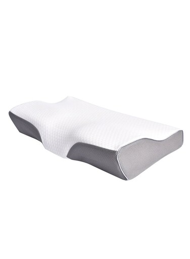 Memory Foam Pillow Ergonomic Cervical Support Pillow for Head Neck and Shoulder Pain Relief Sleeping Orthopedic Pillow for Side, Back, Stomach Sleepers (White &amp; Gray)