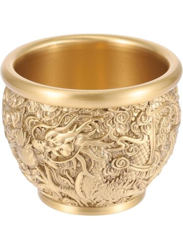 NALACAL Treasure Basin, Brass Feng Shui Bowl, Feng Shui Treasure Bowl, Dragon Cornucopia Bowl, Small Wealth Good Lucky Cup Golden Offering Bowl, Money Bowl, for Altar Blessing, Home Decorations