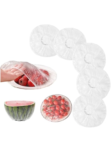 Fresh Keeping Bags Food Cover 100PCS, Reusable Bowl Covers Stretch Lids for Containers, Elastic Storage Meal Prep Dish Plate Plastic Family Outdoor Picnic Transparent