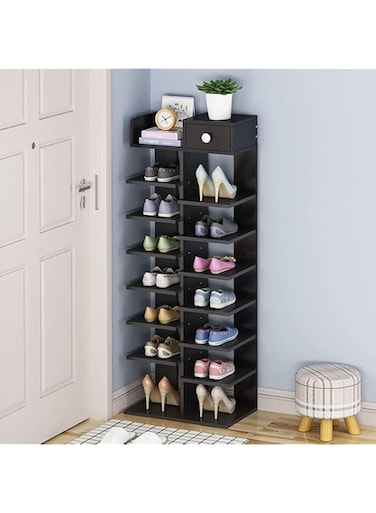 Wooden Vertical Shoe Rack - 7 Tiers, Black