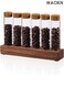 Walnut Coffee Bean Jars Set - 6 Solid Wood Single Dose Containers with 4.72in Glass Vials &amp; Airtight Lids - Barista-Grade Coffee Storage System with Wooden Display Stand - Perfect for Espresso, Home Brewing &amp; Gifts