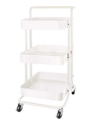 3 Tier Mesh Utility Cart, Rolling Metal Organization Cart with Handle and Lockable Wheels, Multifunctional Storage Shelves for Kitchen Living Room Office