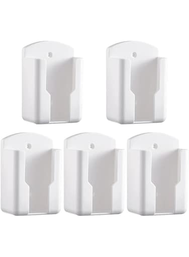 KASTWAVE Wall Mount Remote Control Holder, 5 Pcs TV Air Conditioner Remote Control Holder, Wall Mount Storage Box Organizer, for Home Nightstand Office Desk School Supply Storage (White)