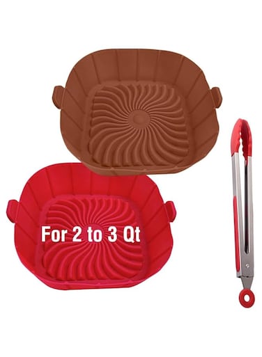 Paporich Air Fryer Silicone Liners, with stainless steel food clip, for Small Air Fryers, Square Non Stick Reusable Air Fryer Liners, Silicone Pot Basket Bowl Liner Baking Tray, Air Fryer Accessories