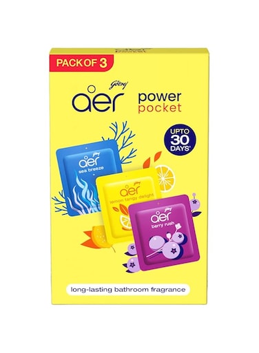 Godrej Aer Power Pocket   Air Freshener- Bathroom And Toilet   Lasts Up To 30 Days   Assorted Pack Of 3 (30G)
