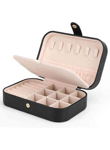 FEISCON Small Jewelry Box Necklace Ring Storage Organizer Mini Jewelry case Double Layer Travel Jewelry Organizer for Women Girls Gift/Black