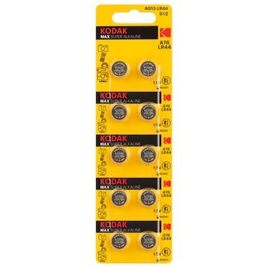 Kodak LR44 (A76) MAX Super 1.5V Alkaline Batteries - 10 Pieces