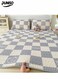 3-Piece of Ice Silk Cooling Bedding Set,Extreme Heat Cooling Bedding Set,Anti-Slip Latex Cool Silk Bed Cover with 2 Pillowcases,Latex Mattress Pad for Summer Heat,Breathable Sheets,Night Sweat Relief,,Gray White Checkered Bear Pattern&iuml;&frac14;&OElig;150*200CM