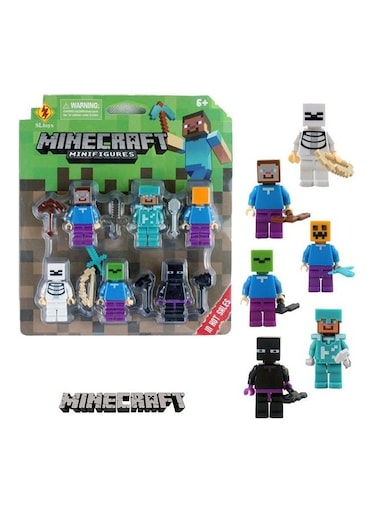 6 Pieces Minecraft Mini Action Figure Toys Set With Weapons