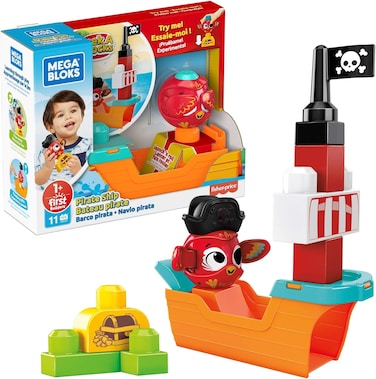 Mega Bloks Grv34 Peep-Peep Pirate Ship, Construction Set with 1 Peep-Peep Animal, 1 Ship, 7 Large, Robust Building Blocks and Accessories, Play Set From 1 Year