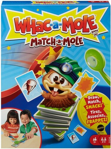 Mattel Games Whac-A-Mole Match-A-Mole Kids Card Game with Mole Smackers For 5 Year Old &amp; Up Gvd46
