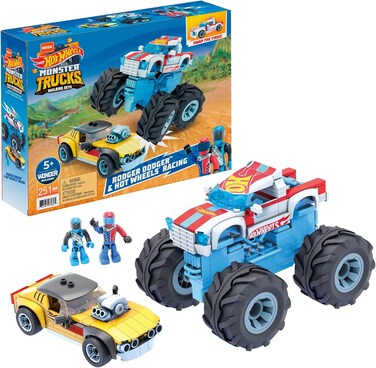 Mega Construx Hot Wheels Rodger Dodger &amp; Hot Wheels Racing Construction Set, Building Toys For Kids