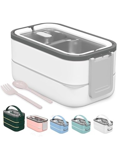 ELLEMENTEL Stainless Steel Lunch Box for Kids &amp; Adults, 2 Layers Food Container with Spoon &amp; Fork, Leakproof Tiffin for Office