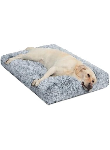 TOMVAES Large Dog Bed, Plush Soft and Comfortable Pet Bed with Non-Slip Bottom Washable Dog Mat, Crate Cushion for Large, Jumbo, Medium, Small Dogs, Pet Bed for Sleeping and Anti Anxiety (grey)
