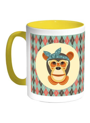 Monkey Printed Coffee Mug Yellow/Green/Grey