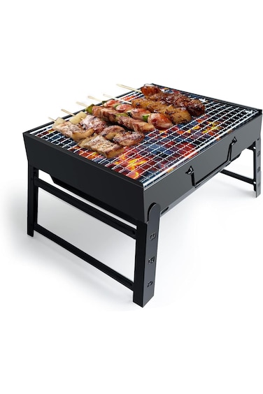BBQ Barbeque Grill Outdoor, Portable Folding Charcoal Barbecue Desk Tabletop Stainless Steel Smoker