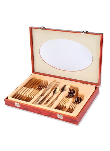 24-Piece Stainless Steel Cutlery Set Kitchen Utensil Set Western Tableware Suitable For Home Kitchen Restaurant Hotel Party Dining Picnic Dining Exquisite Packaging Gift Gold