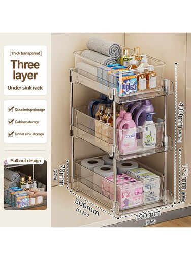 storage rack 3-tier,Clear organizer rack Multi-Functional Pull-Out Tiered Basket,Slide Out Drawer Storage Container&iuml;&frac14;&circ;3 pieces&iuml;&frac14;&permil;Multi-Purpose Bathroom Organizer, Kitchen Under Sink Organize