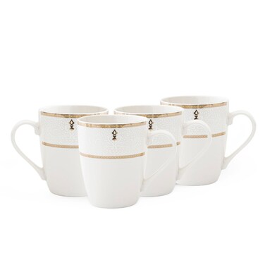 ZAYA New Bone China Mug 355 ml &acirc;&euro;&ldquo; Elegant White Coffee &amp; Tea Mug for Daily Use, Brunch, Coffee Station, Ramadan, Eid, Diwali &amp; Gifting (Set of 4)