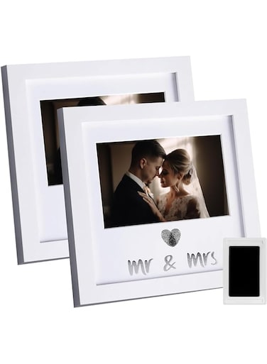 TERRIFI Heart Thumbprint Keepsake Frame and Ink Kit, Wedding Picture Frame, Wedding Registry Idea, Shower Gift for Bride and Newlywed, White Frame, 4x6 Photo (2 Pack)