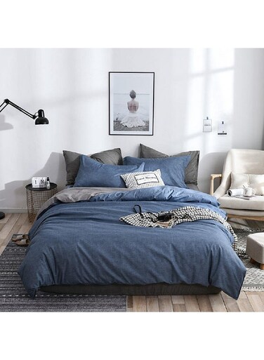 4-Piece Queen Size Luxurious Comforter Set Microfiber Blue 220x240cm