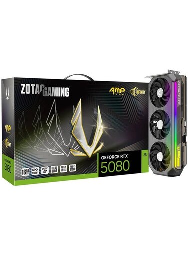بطاقة رسومات Zotac RTX 5080 AMP Extreme Infinity بسعة 16 جيجابايت من نوع GDDR7