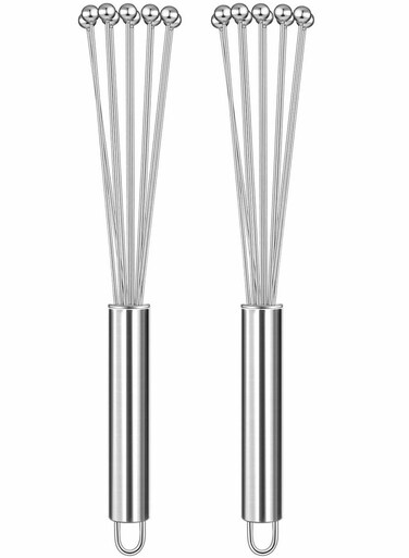 Whisks for Cooking, Stainless Steel Ball Whisk Wire Egg Whisk Set, Kitchen Whisks for Cooking, Blending, Whisking, Beating, Stirring, Blender for Sauces, Eggs, Cream, 2 Pcs (10 Inch)