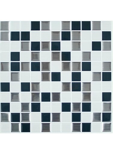 RoomMates TIL4127FLT StickTiles Black and White Metallic Checkerboard Peel and Stick Tile Backsplash