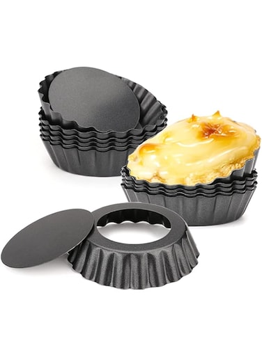 Cyimi 12 pcs Egg Tart Molds, 3" Mini Tart Pans Removable Bottom, Cupcake Cake Muffin Mold Tin Pan Baking Tool, Reusable Quiche Bakeware Carbon Steel for Pies, Quiche, Cheese Cakes, Desserts