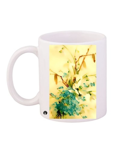 Floral Printed Coffee Mug White/Green/Yellow 11ounce